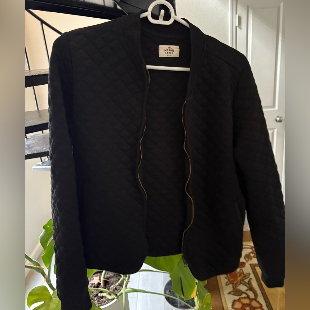 Marine Layer black quilted bomber jacket
